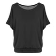 thumbnail image 1 of Camiseta oversize con mangas murciélago para mujer - Manga corta, cuello redondo, color liso, poliéster, informal/para el día a día - S-XXL, 1 of 6