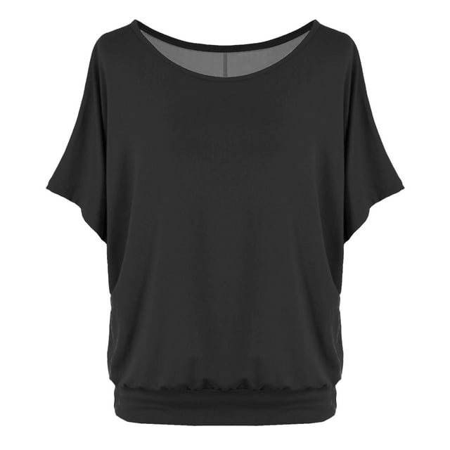 Camiseta oversize con mangas murciélago para mujer - Manga corta, cuello redondo, color liso, poliéster, informal/para el día a día - S-XXL