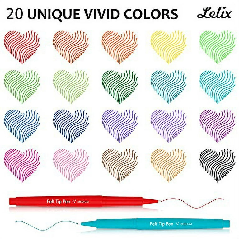 Lelix 40 Colors Felt Tip Pens, Medium Point Felt Pens, Assorted Colors  Markers Pens For Journaling, Writing, Note Taking, Planner Coloring,  Perfect as