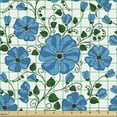 thumbnail image 2 of Ambesonne Floral Fabric by the Yard Upholstery, Blooming Spring Plantation, 5 Yards, Emerald and Deep Sky Blue, 2 of 5