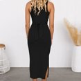 thumbnail image 3 of Vestidos de playa para mujer Vestido ajustado largo con cuello redondo fruncido con abertura (Negro L) FLhrweasw Para estrenar, 3 of 8
