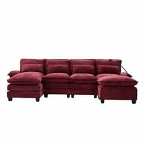 106" U Shape Sectional Sofa Cloud Couch for Living Room, Upholstery Comfy Modular Sofas, 4 Seat Chenille U-Shaped Sleeper Sofa with Chaise Lounge, Ottoman & Pillows (Red)