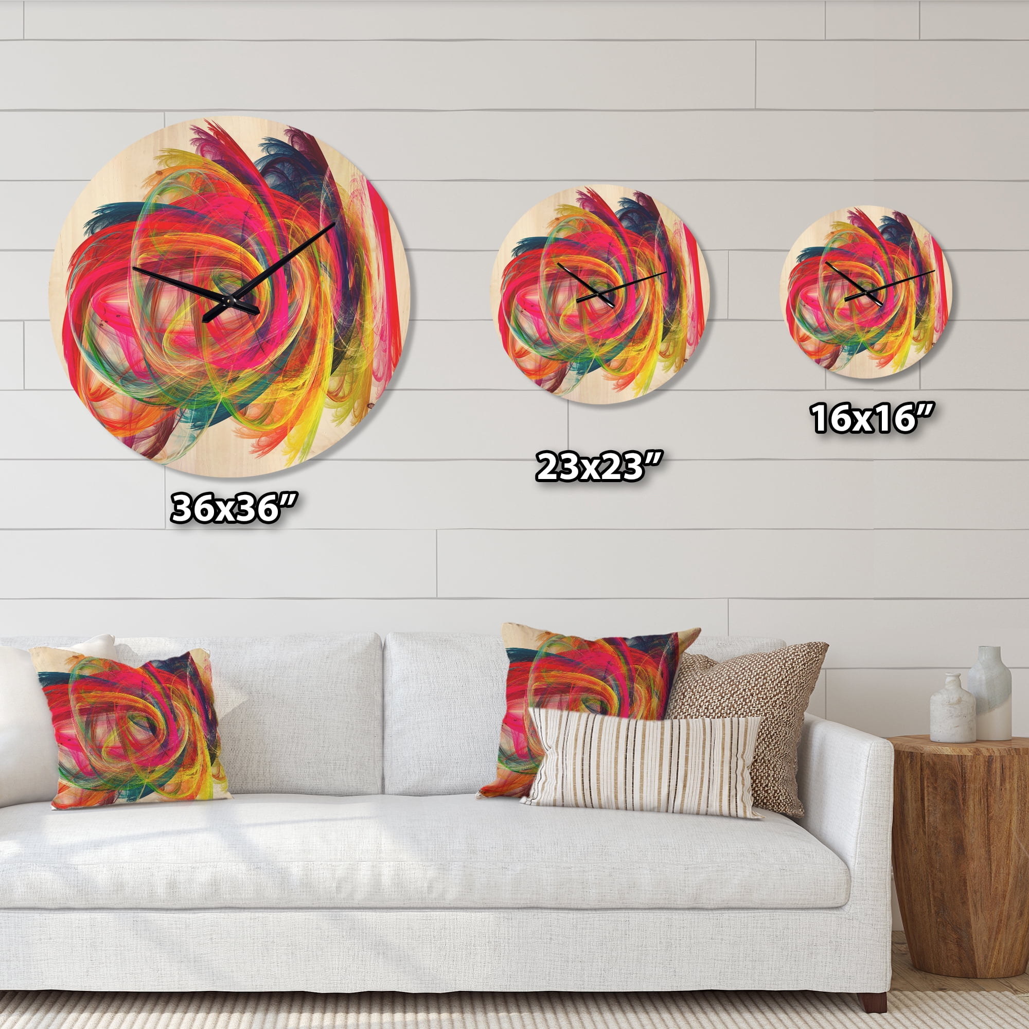 Designart 'Colorful Fractal Thick Strokes ' Modern Wood Wall Clock