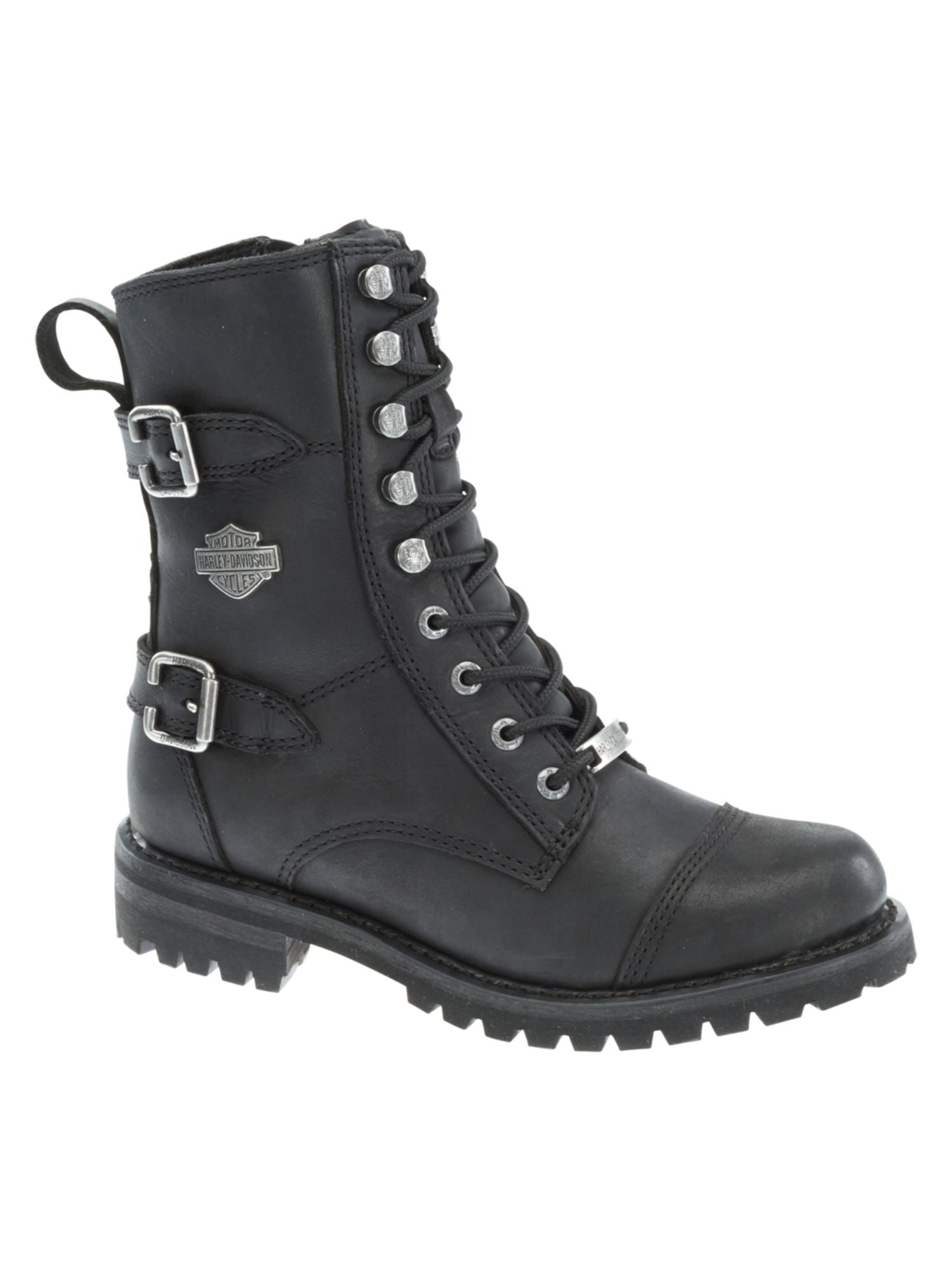 HARLEY DAVIDSON Womens Black 1/2" Platform Lace Up Buckle Accent Lug ...