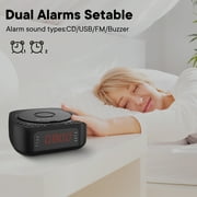 KUEPHOM CD Player Alarm Clock Radio with Remote:CD/MP3,Bluetooth,FM player with Speakers,USB Charger and Dimmable Display for Bedroom-Dual Alarm with Optional Sound Suitable for Heavy/light Sleeper.