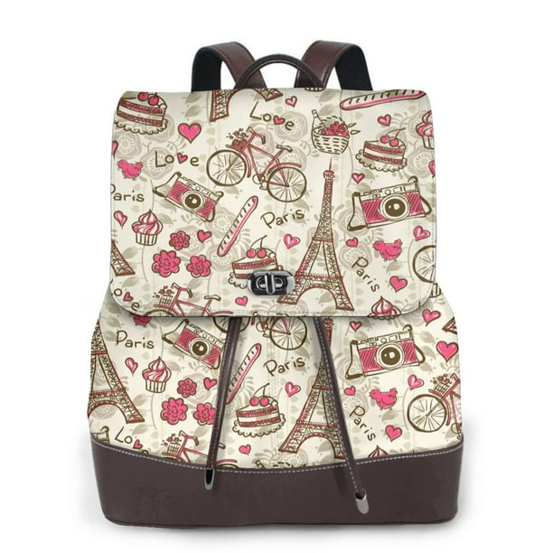 Balery Paris Vintage Mochila de Cuero para Mujeres, Gran Capacidad, Bolsa de Viaje Multifuncional, Mochila de Cuero y Bolsa de Hombro para Mujeres