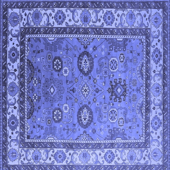 Ahgly Company Machine Washable Indoor Square Oriental Blue Industrial Area Rugs, 8' Square