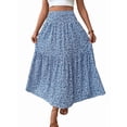 thumbnail image 2 of Women'S High Elastic Waist Midi Skirt Casual Summer Trendy Flowy Ruffle Floral Print A Line Skirts Blue Flower XL, 2 of 8