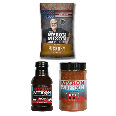 Myron Mixon Hickory BBQ Pellets, Hog Sauce and Hot Rub (Hog Heaven)