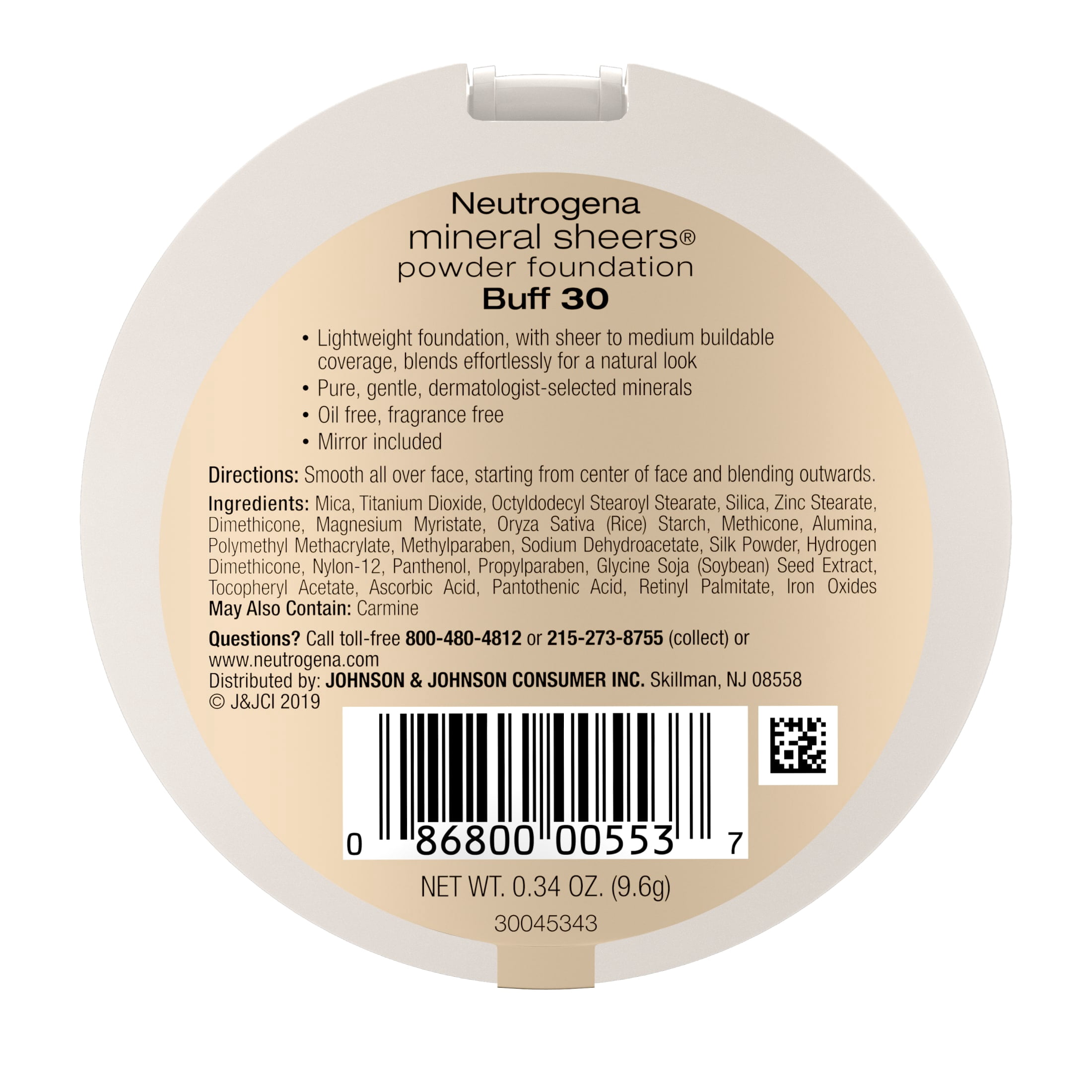 (2 pack) Neutrogena Mineral Sheers Oil-Free Powder Foundation, Buff 30,.34 oz