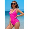 thumbnail image 4 of Attraco Tummy Control One Piece Swimsuits for Women Ruched Bathing Suits Strappy Monokini V Neck, 4 of 7