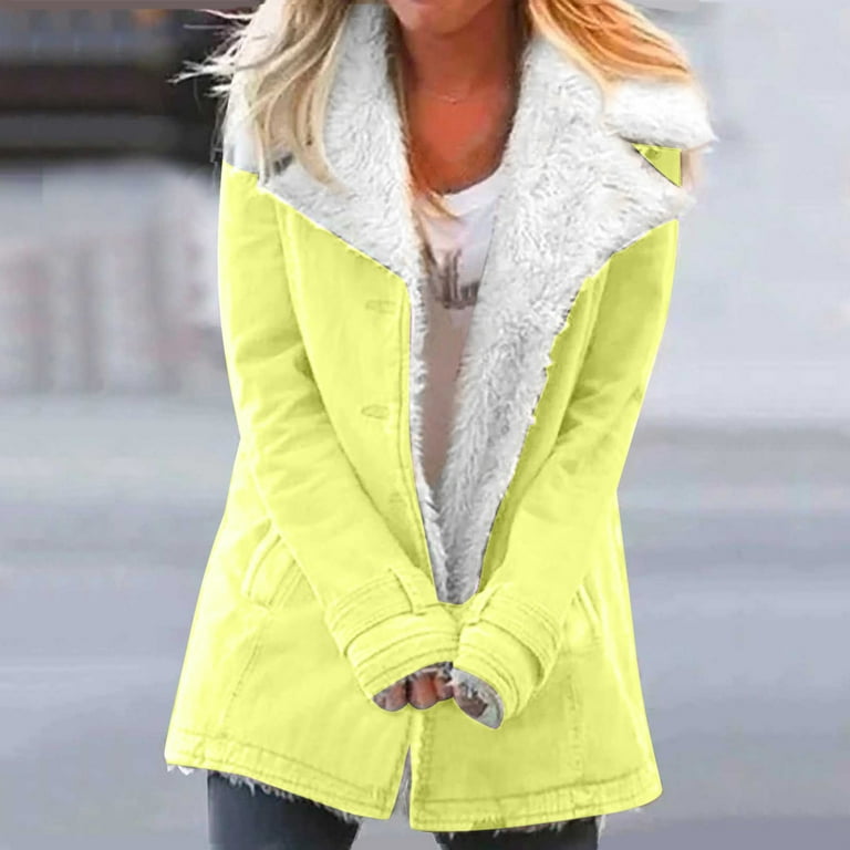 Winter Coats for Women Plus Size Hooded Jackets Plush Zip up Colorblock  Outerwear Faux Shaggy Shearling Cardigan