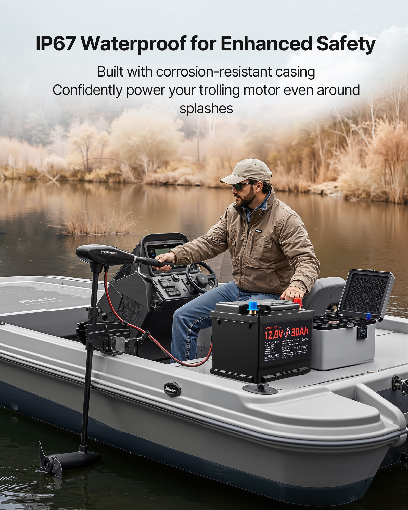 VEVOR 12V 30Ah Dual Purpose LiFePO4 Lithium Battery, 600 Cca Group 47, Car Start-Stop Lithiumion Starter Battery Plus Deep Cycle, Built-in Smart Bms, for Automotive, Trolling Motor, Engine Starting