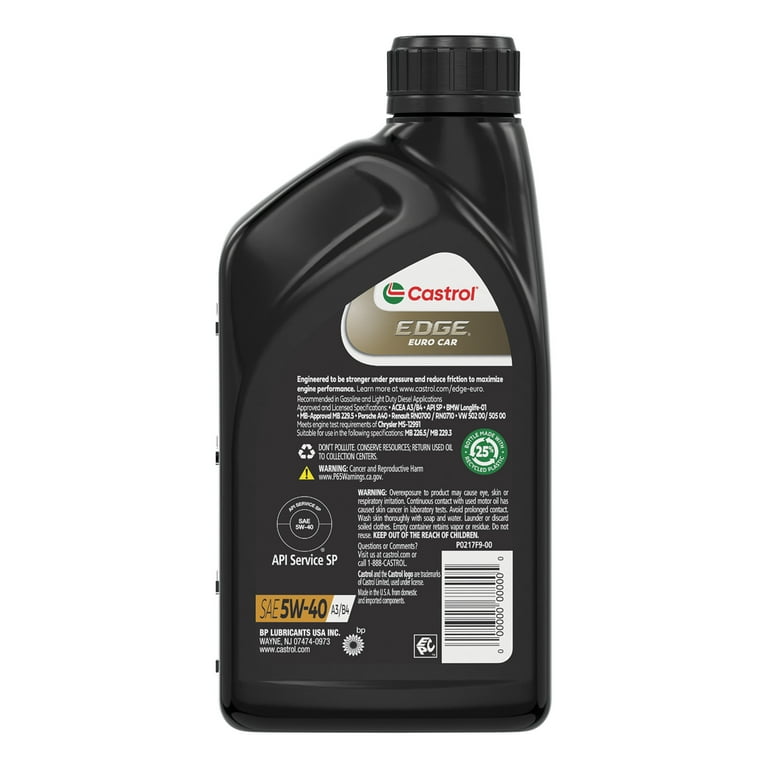 Castrol EDGE Euro 5W-40 A3/B4 Advanced Full Synthetic Motor Oil, 1