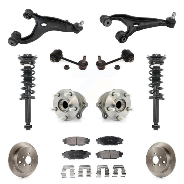 Transit Auto Rear Disc Rotors Brake Pads Hub Bearings Control Arms Tie Rod End Complete Strut Assembly Coil Spring Shock Suspension Link Kit (11Pc) for Car 2013-2014 Subaru Outback 2.5L KM-100367