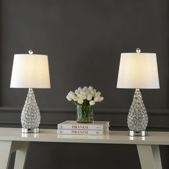 JONATHAN Y Lily 22.25" Midcentury Modern Iron LED Table Lamp with USB Charging Port, Clear (Set of 2), JYL1110A-SET2
