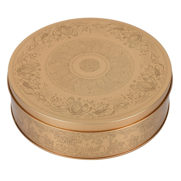 FOMIYES Compact Golden Tinplate Cookie Storage Box Decorative Metal Container with Lid