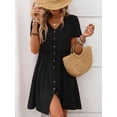 thumbnail image 3 of Women A Line Dress Bamboo Cotton V Neck Short Sleeve Summer Mid Length Loose Fit, 3 of 7