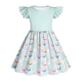 thumbnail image 4 of Girls Easter Dress Kids Light Blue Bunny Egg Print Pastel Ombre Flutter Sleeve A-Line Spring Party Casual,Size 12-13 T, 4 of 6