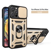iPhone 14 Pro Max Case, TECH CIRCLE 360 Ring Kickstand Magnetic & Slide Camera Protector Military-Grade Rugged Hybrid Protective Cover for Apple iPhone 14 Pro Max 6.7 inch 2022,Gold