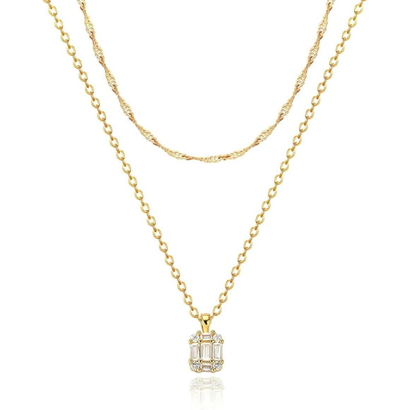 Diamond Necklaces for Women, Dainty Gold Necklace 18k Gold Plated Layered Necklaces Simple Gold CZ Diamond Pendant Necklaces for Women Trendy Jewelry Gifts for Girls