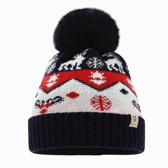Kids Christmas Reindeer Snowflake Knit Pom Beanie,Holiday Winter Warm Hat