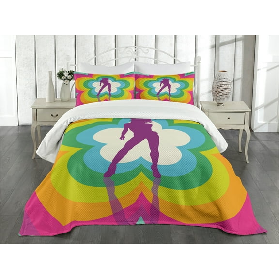 Ambesonne Psychedelic Quilted Bedspread Set 3 Pcs, Flower Woman Dance, King Size, Multicolor