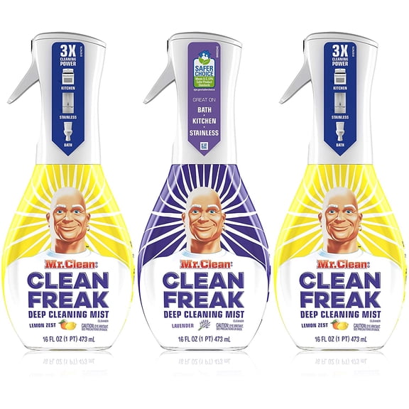 Mr. Clean Multi Surface Cleaner, Clean Freak Spray for Bathroom & Kitchen Cleaner, Lavender & Lemon Scent, 3 Count (16 fl oz Each)