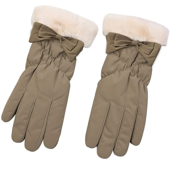 Yanyanz Gloves Mittens, Women Bow Winter Gloves Outdoor Gloves Gloves, Gloves Khaki One Size
