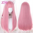 thumbnail image 3 of LM Cosplay Wig With Bangs Synthetic Straight Hair 24 Inch Long Heat-Resistant Pink Wig For Women, 3 of 7