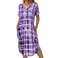 thumbnail image 1 of Uhndy Summer Printed Short Sleeve Pocket Tunic Women Casual V Neck Long Dress Women Wrap Side Slit Fashion Shirt Dress Loose Fit Sundress, Printed Sundress for Women Purple,S, 1 of 2