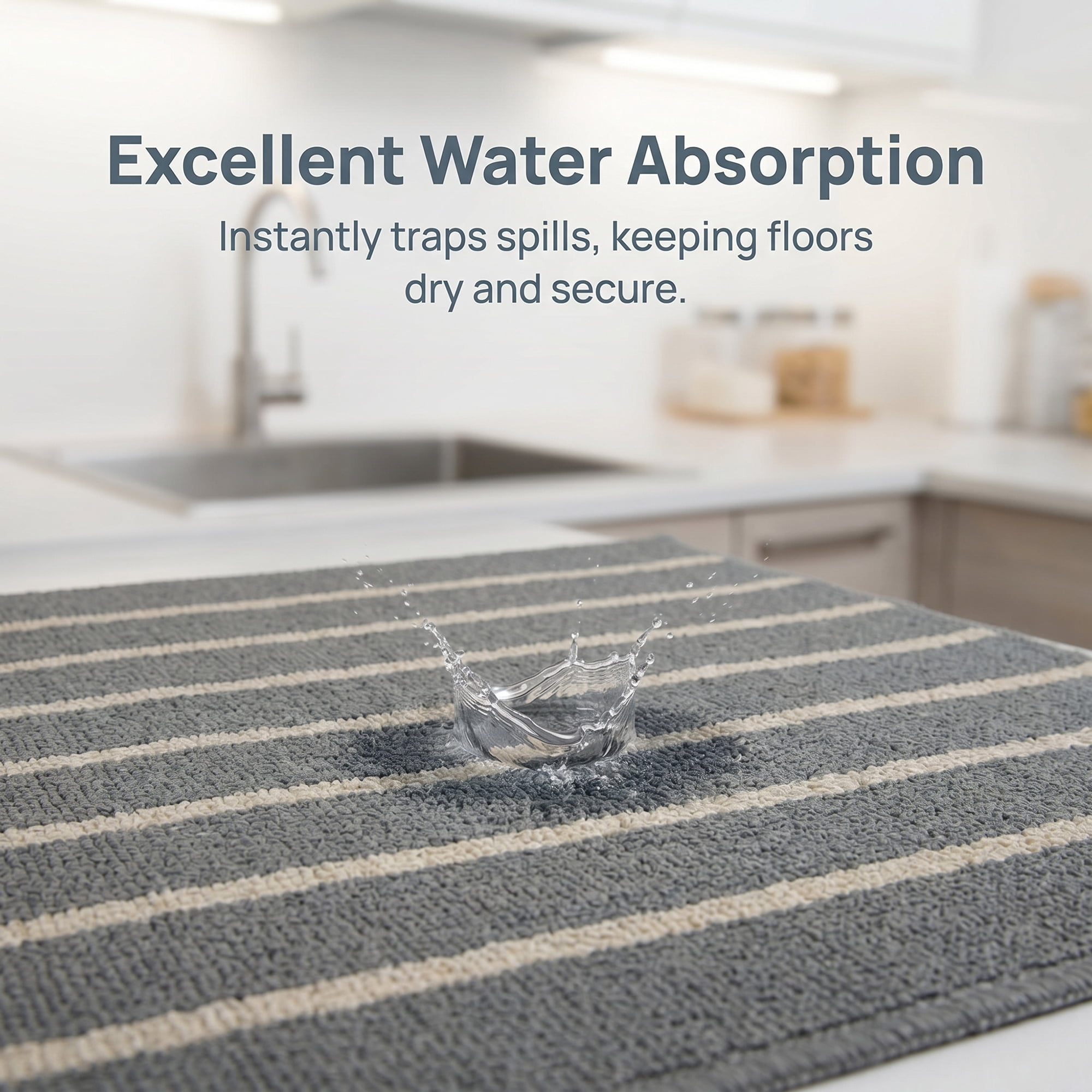 Unique Bargains Polypropylene Striped Non Slip Kitchen Runner Rug Grey 32" x 20"