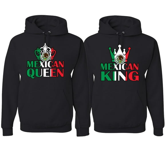 Wild Bobby, Mexican King Mexican Queen Valentines Day Outfit His and Hers Matching Couples Hoodie Sweatshirts, Black, Mens S-Womens S