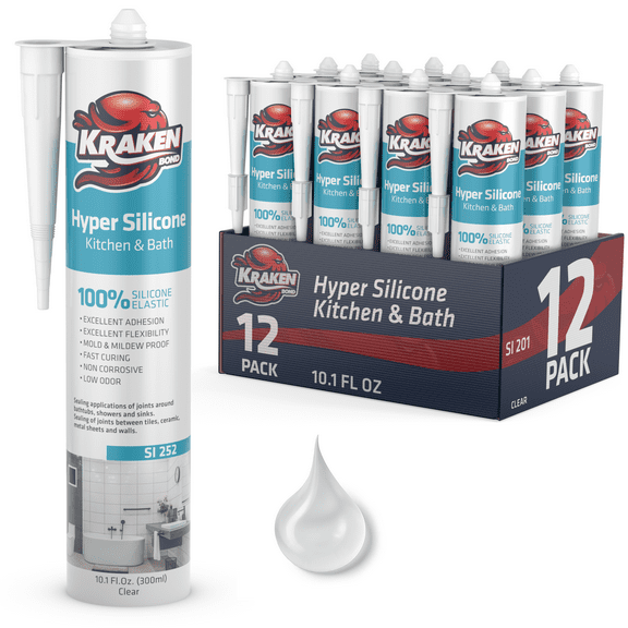 Kraken Bond Hyper Kitchen Bathroom Silicone - Clear/ 12 Pack