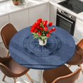 thumbnail image 2 of Nautical Compass Table Cloth, Round Fitted Tablecloths with Elastic Edge, Navy Blue Striped Coastal Compass Wipeable Waterproof Table Cover for Kitchen Wedding 36-44 Inches, 2 of 4