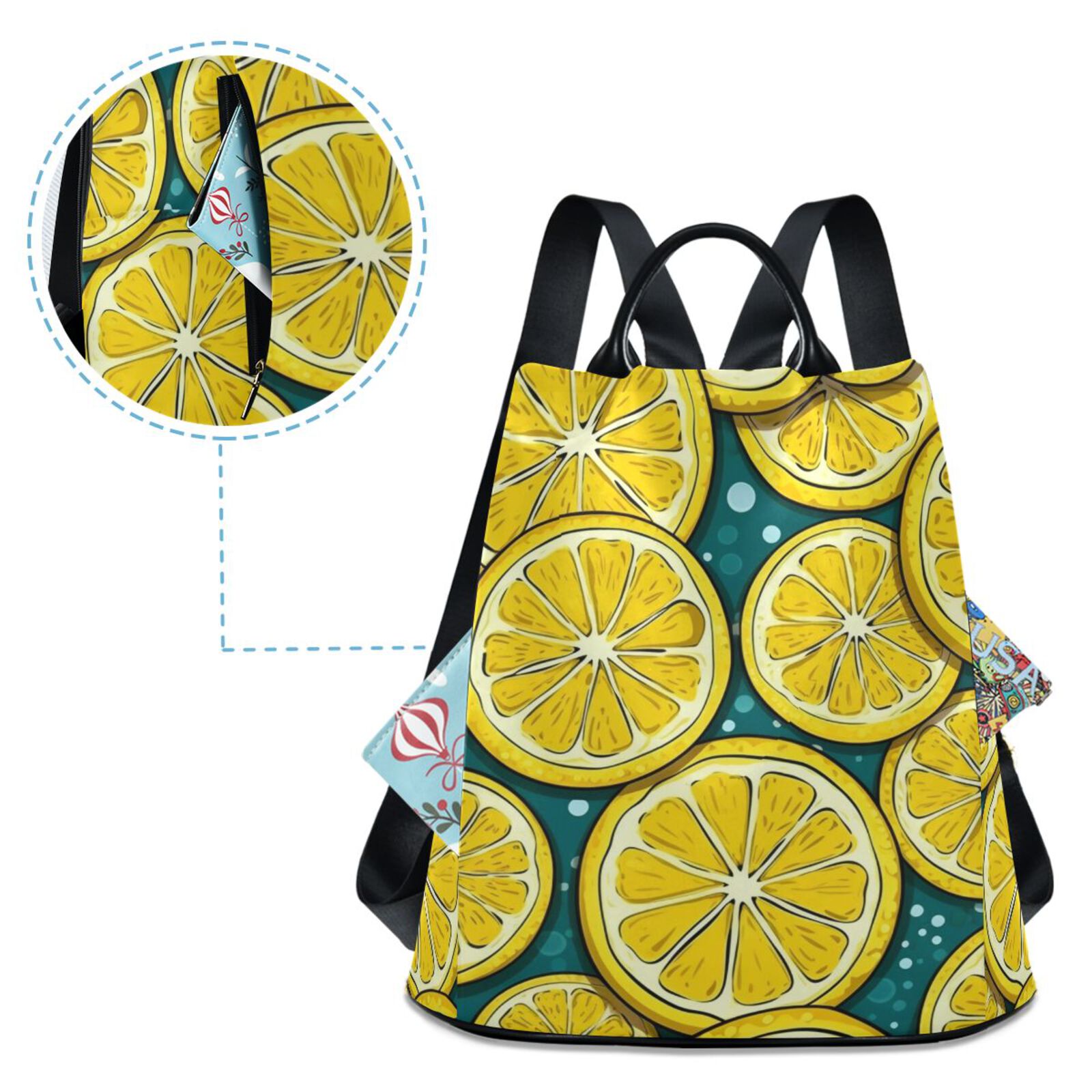 Yellow Lemon Slice Travel Laptops Backpack for Women Anti-theft Casual Work Bag Daypack Lightweight Laptop Bag