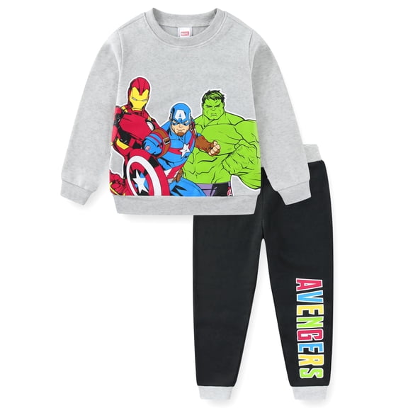 Avengers Captain America, Iron Man and Hulk Boys 2 Piece Character Crewneck and Jogger Set, Toddler