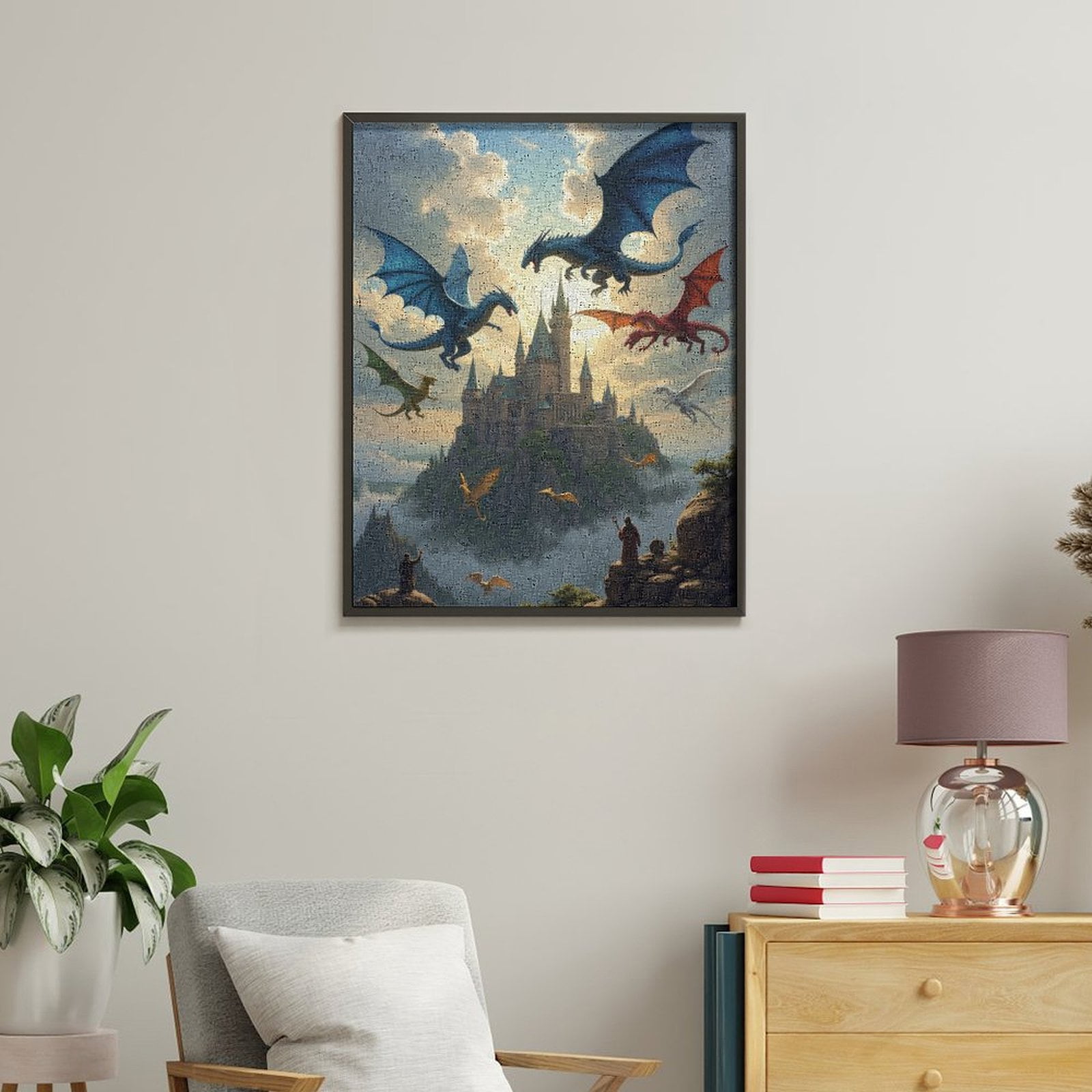 Paint By Numbers Kit for Adults Beginner - DIY Flying Dragons Over Mystical Castle Canvas Painting Kits for Adults, Frameless Paint By Number for Adults for Home Wall Decor 16x20 Inch
