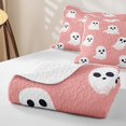 thumbnail image 4 of Erosebridal Cartoon Ghost Bed Spread Queen, Cute Spooky Animal Queen Coverlet Set for Girls, Light Pink White, 3-Piece 1 Quilt and 2 Pillowcases, 4 of 7