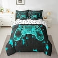 thumbnail image 2 of Gamer Comforter , Gaming 7 Pieces Bed In A Bag Full Size Video Games Bedding - 1 Comforter, 1 Fitted Sheet, 1 Flat Sheet, 2 Pillow Cases, 2 Throw Pillow Covers, Teal Black, 2 of 6