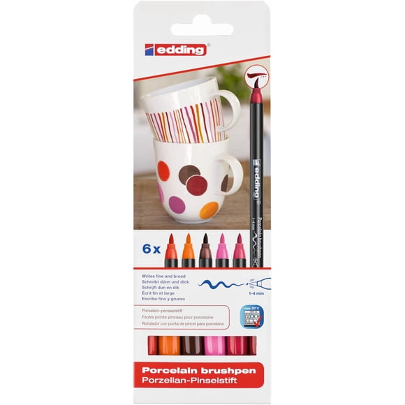 Set de plumones pincel para porcelana edding 4200, 6 colores, tonos cálidos