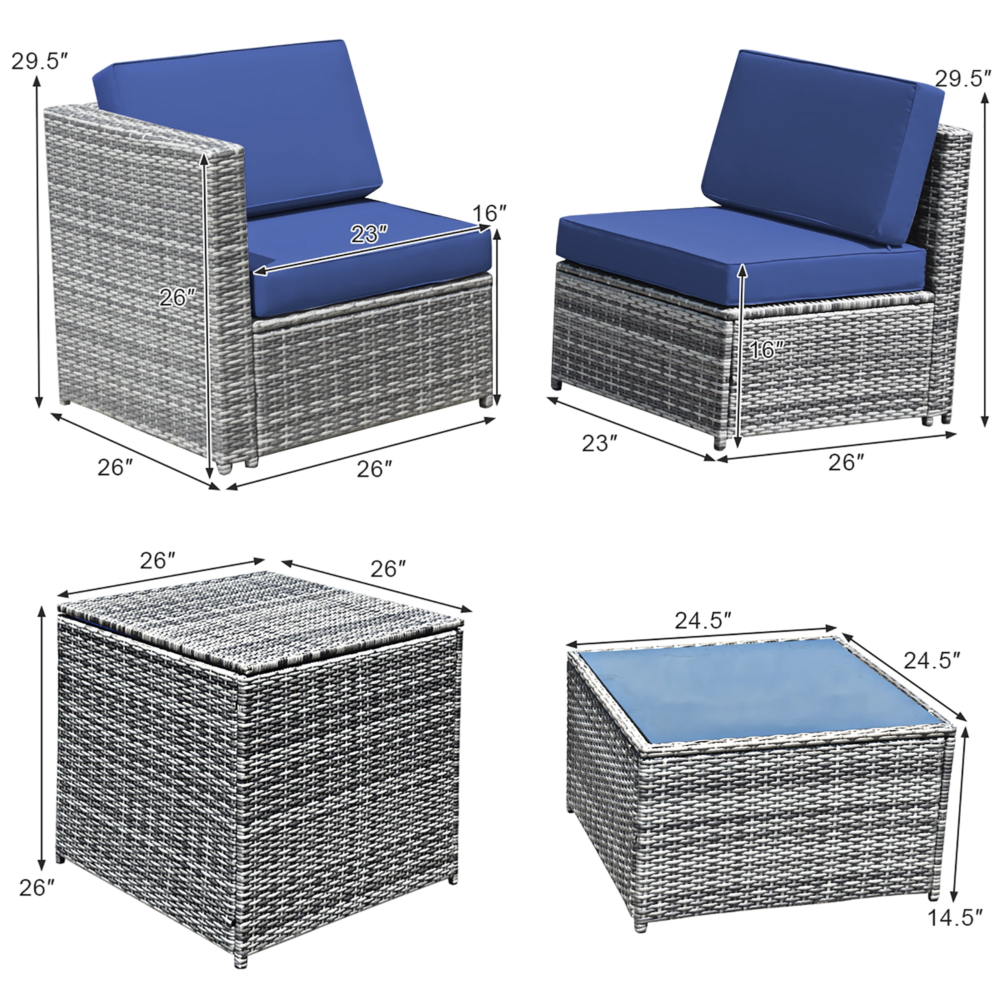 Costway 8 PCS Wicker Sofa Rattan Furniture Set Patio Furniture w/ Storage Table Navy