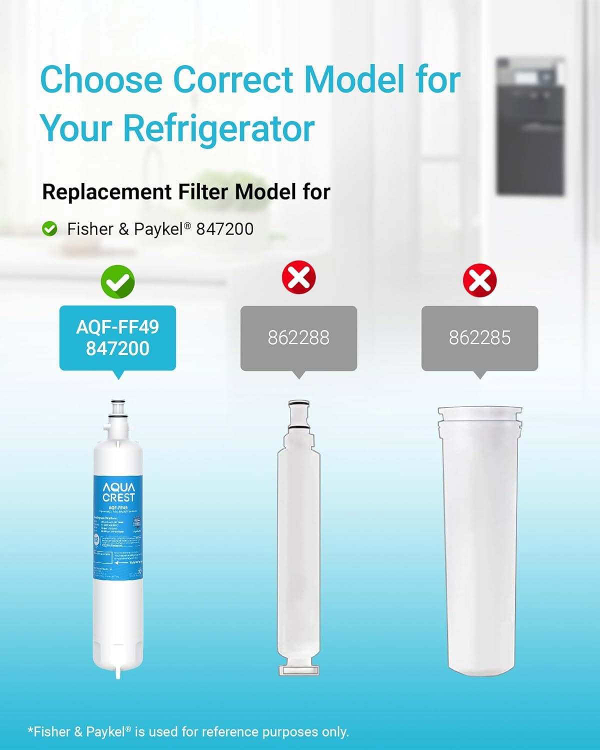 AQUA CREST 847200 Refrigerator Water Filter Replacement for Fisher & Paykel 847200, Fisher & Paykel Refrigerator Model Number E522, E422, E402, 2 Filters