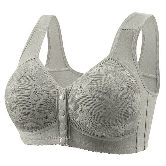 Hessimy Daisy Bras for Older Women,Bras For Older Women Front Close Button Cotton Bras Comfortable Full Support Wide Back No Underwire Bras(Grey,46)