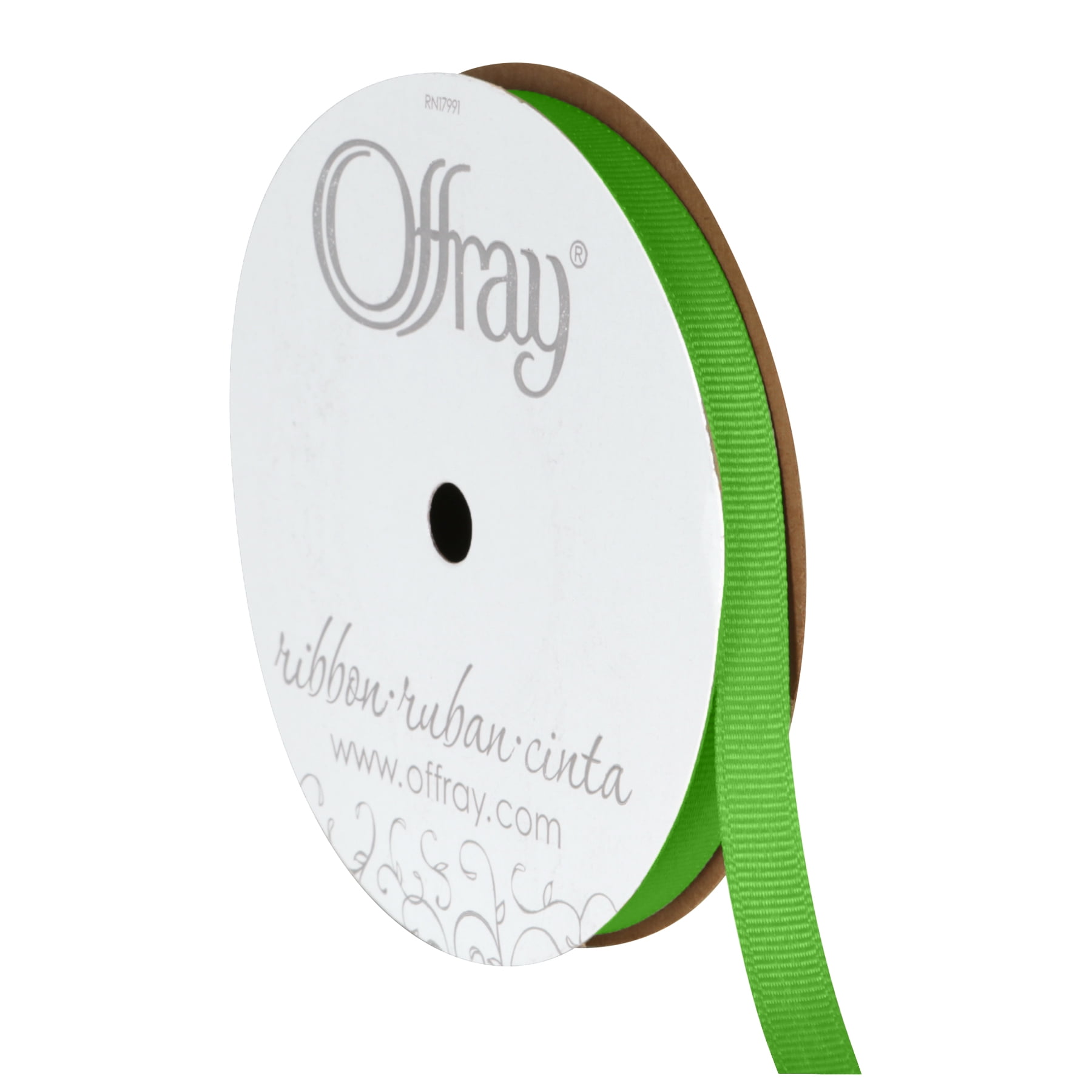 Offray Ribbon, Apple Green 3/8 inch Grosgrain Polyester Ribbon, 18 feet