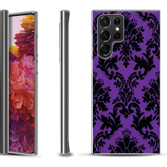 Slim-Fit Fashion Gel Phone Case for Samsung Galaxy S22 Ultra 5G, by OneToughShield ® - Victorian Purple/Black