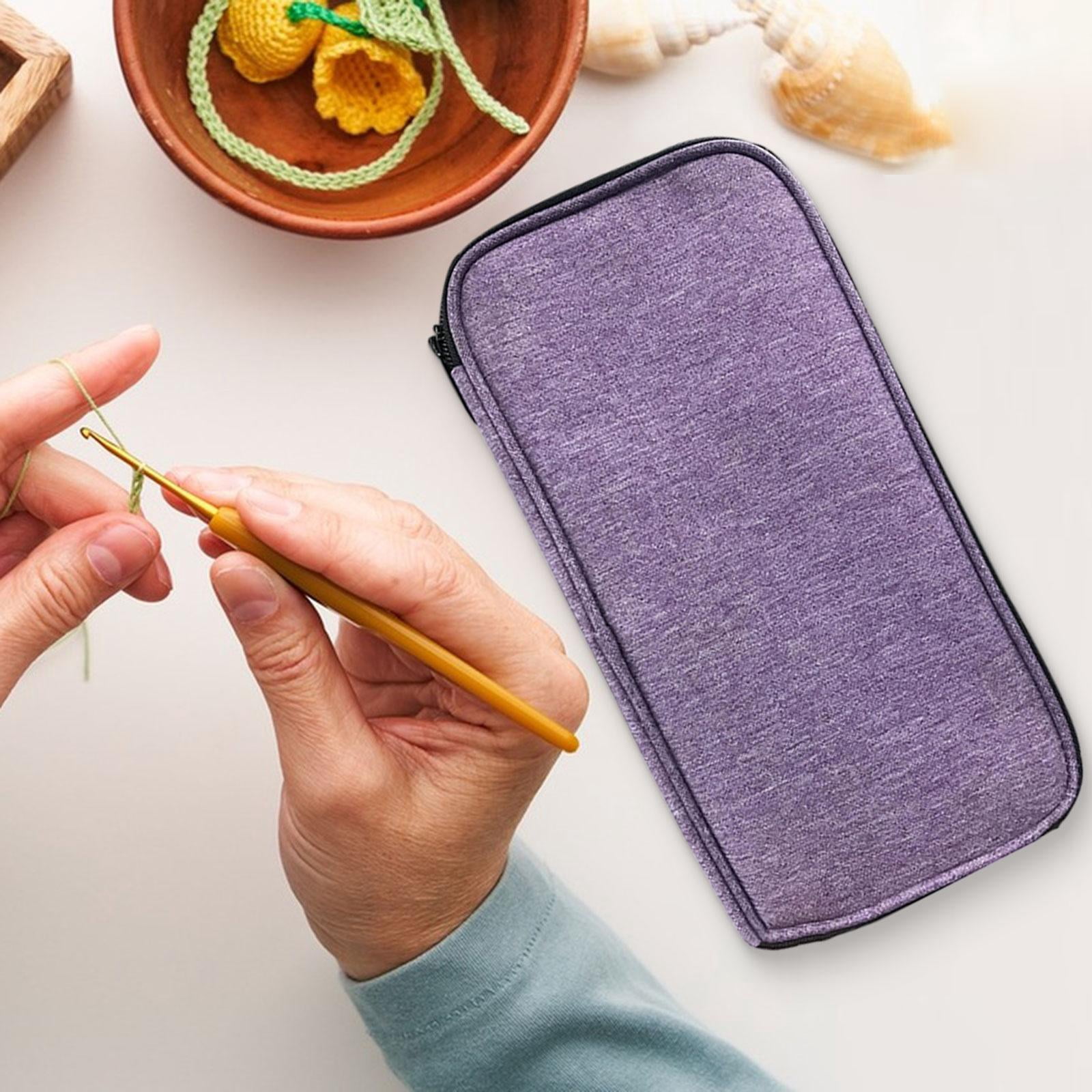 HILABEE Crochet Hook Case Knitting Pin Storage Bag Organizer Zip Bag Oxford Cloth Stain Resistant Portable Suitable for travel outdoor knitting daily commutes gift giving home organization Purple
