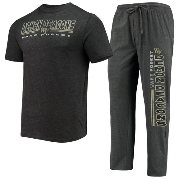 Men's Concepts Sport Heathered Charcoal/Black Wake Forest Demon Deacons Meter Top & Pants Sleep Set