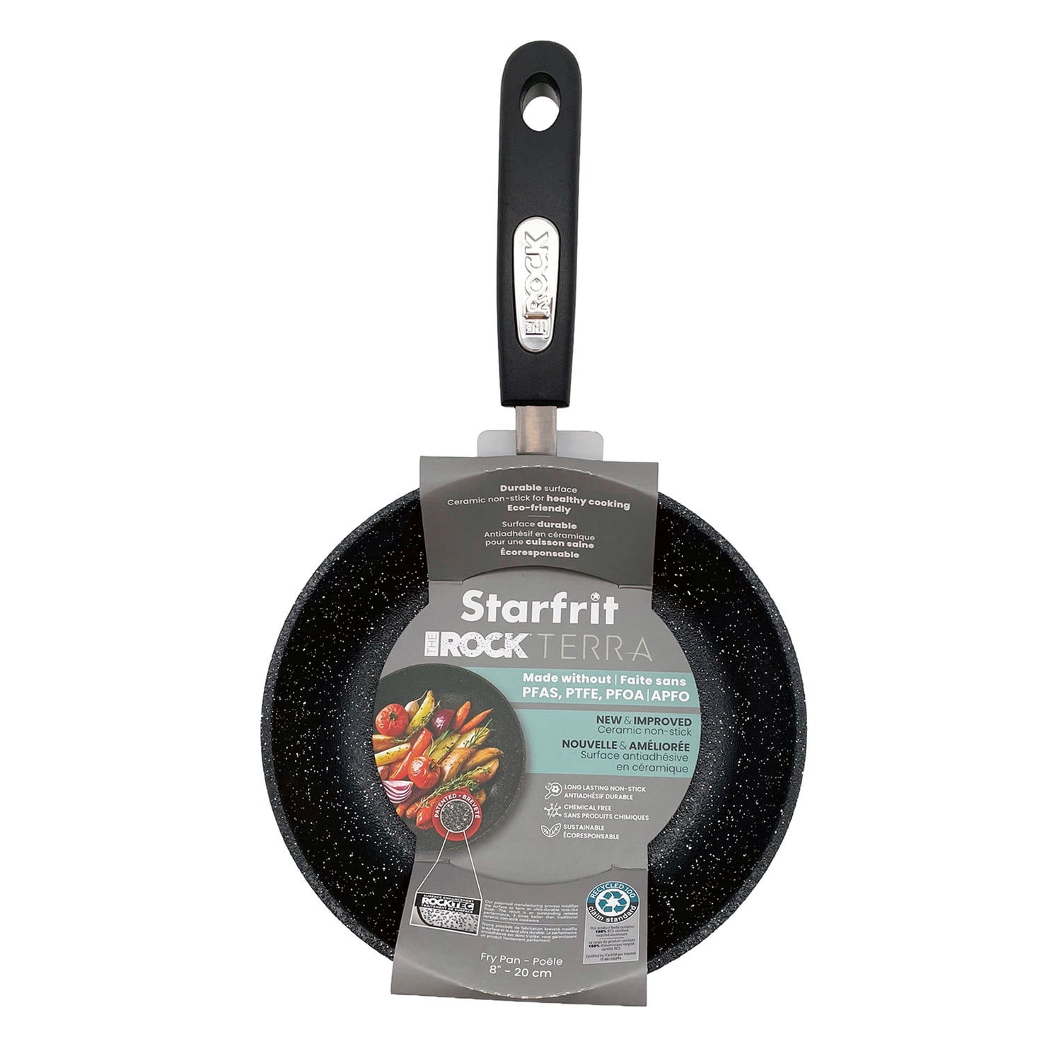 THE ROCK by Starfrit Terra Black Marble Non-Stick Fry Pan with Bakelite Handle, 8 In.
