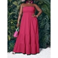 thumbnail image 6 of Hot Pink Strapless Tiered Maxi Dress For Women Casual Summer Vacation Long Flowy Plus Size Dress, 6 of 8
